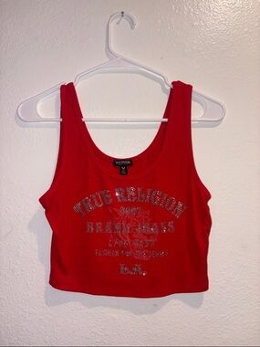 True Religion Red Crystal Logo Cropped Tank BRAND NEW